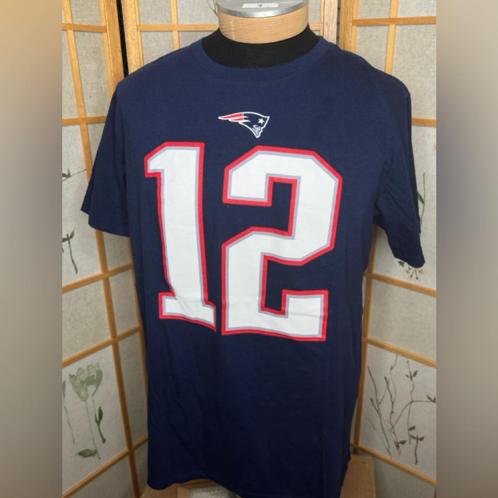 NFL Team Apparel Blue Tom Brady #12 New England Patriots T-Shirt Men's Size XL